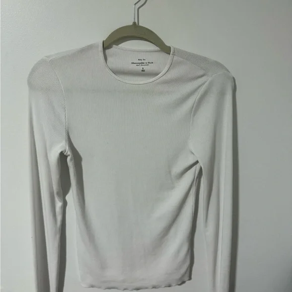 White Long Sleeve Ribbed Top - Picture 3 of 4
